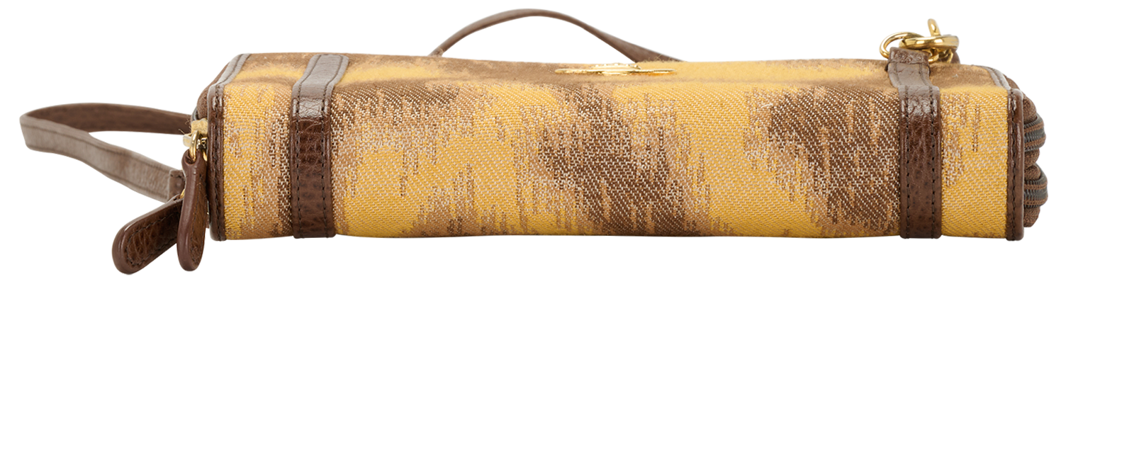Orb Jacquard Double-Zip Wallet On Chain, &pound;110, Handbags, Brown/Yellow, Canvas/Leather, Top view